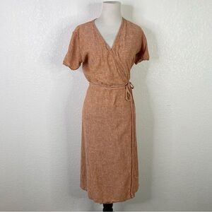 Finery Muted Orange Linen Blend Wrap Dress